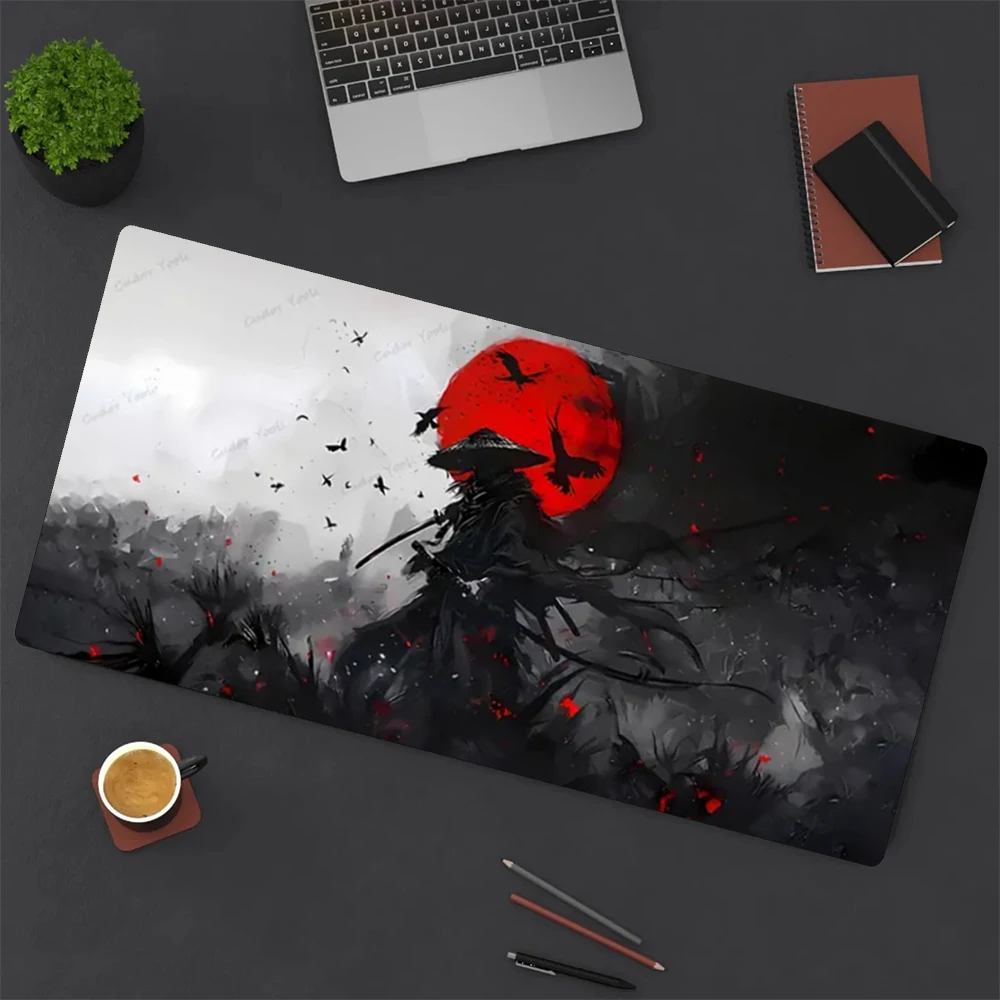 

Большой игровой коврик для мыши японского самурая в стиле аниме, нескользящий коврик для компьютерного стола, коврик для компьютерной клавиатуры, резиновая основа, край блокировки