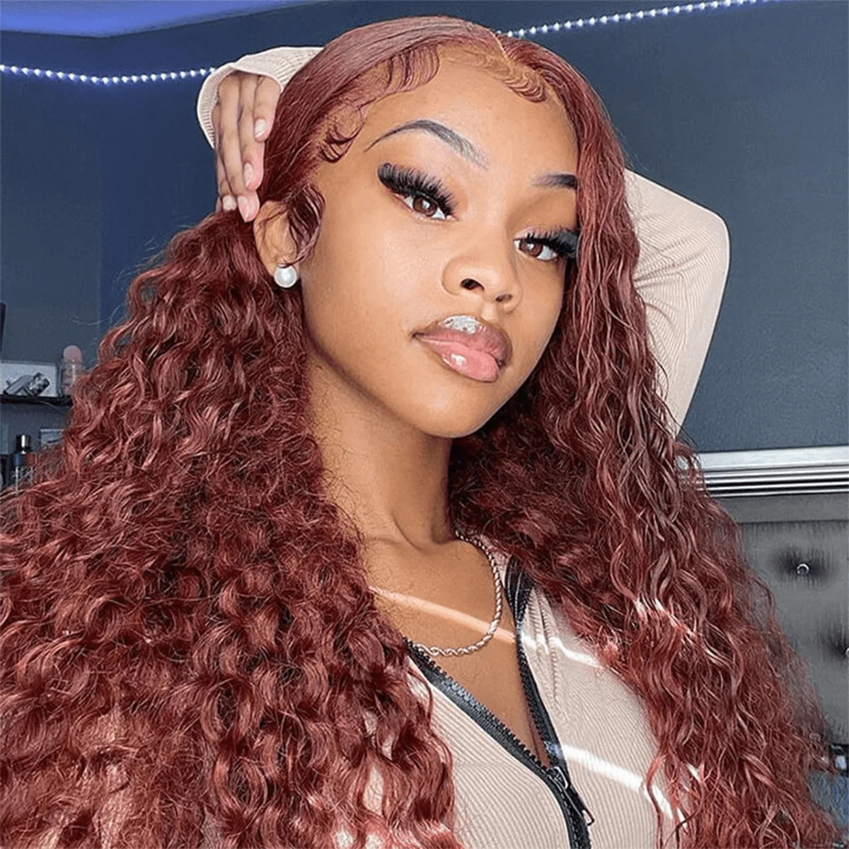 Reddish Brown Deep Wave HD Lace Front Wig 4×4 13x4 HD Lace Front Wig Pre Plucked 13x6 HD Lace Front Wig Curly for Women Glueless