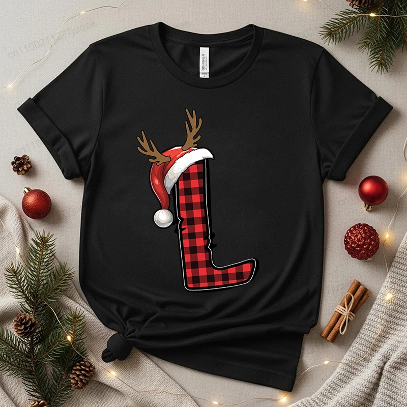 Christmas Alphabet Women's T-Shirt Leisure Fashion Short Sleeve Tees Brand T-shirt Christmas Alphabet Streetwear Y2k Tops Tshirt