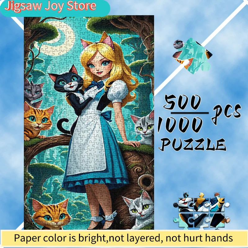 

1Set(1000-pie) Adult Elegant Jigsaw Puzzle - "Alice with Black Cat in Cat Forest" | Cognitive Game, Home Decor, Couples Date P