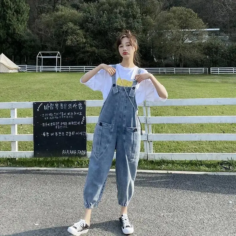 Women One-Piece Denim Jumpsuit Dungarees Overalls Fashionable Casual Pocket Drawstring Jumpsuit Solid Color 2024 New YC70