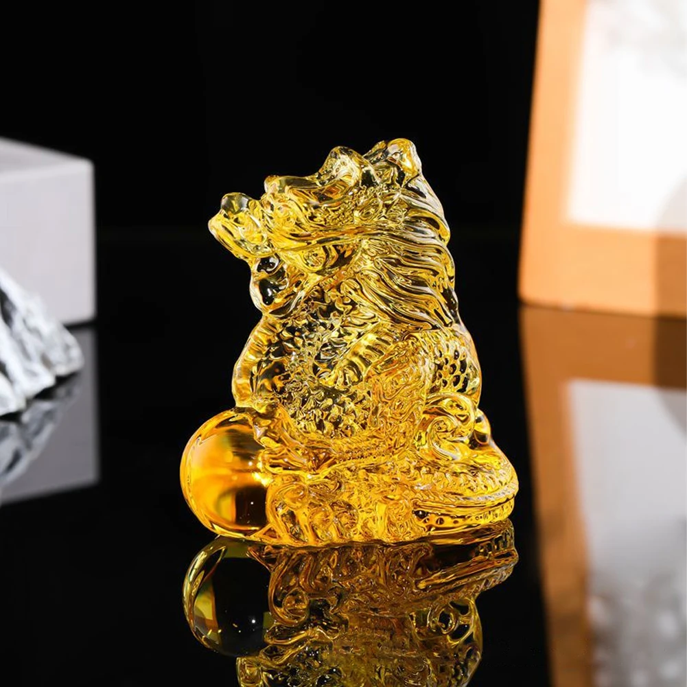 Chinese Dragon Figurine Glass Ornaments Citrine Zodiac Signs Loong Crystal Statue Figurine Craft Home Feng Shui Decor Shop Gifts