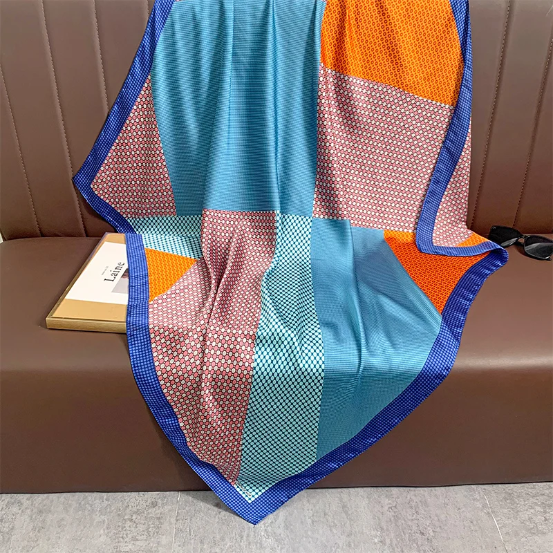 110x110cm Women Silk Square Scarf Hijab Female Design Print Lady Shawl Wraps Foulard Headbands Bufanda Large Bandana Luxury 2023