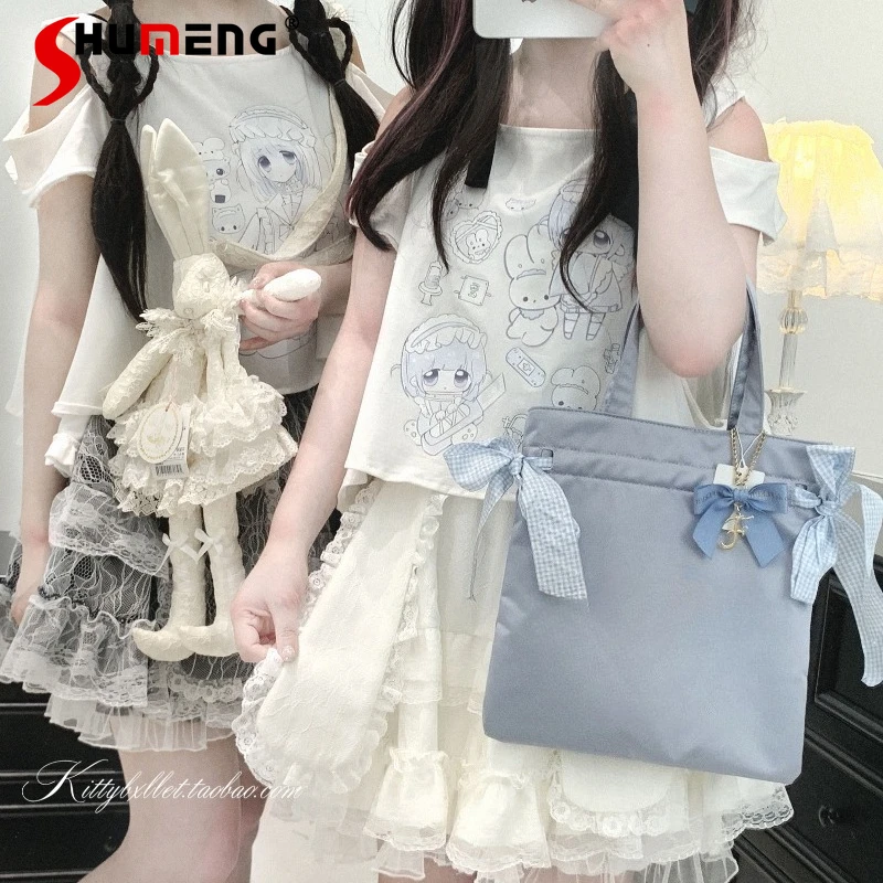 

Casual Sweet Style O-Neck Subculture Japanese Original Design Lolita Pattern Loose Off-Shoulder Short Sleeved T-Shirt Pullover