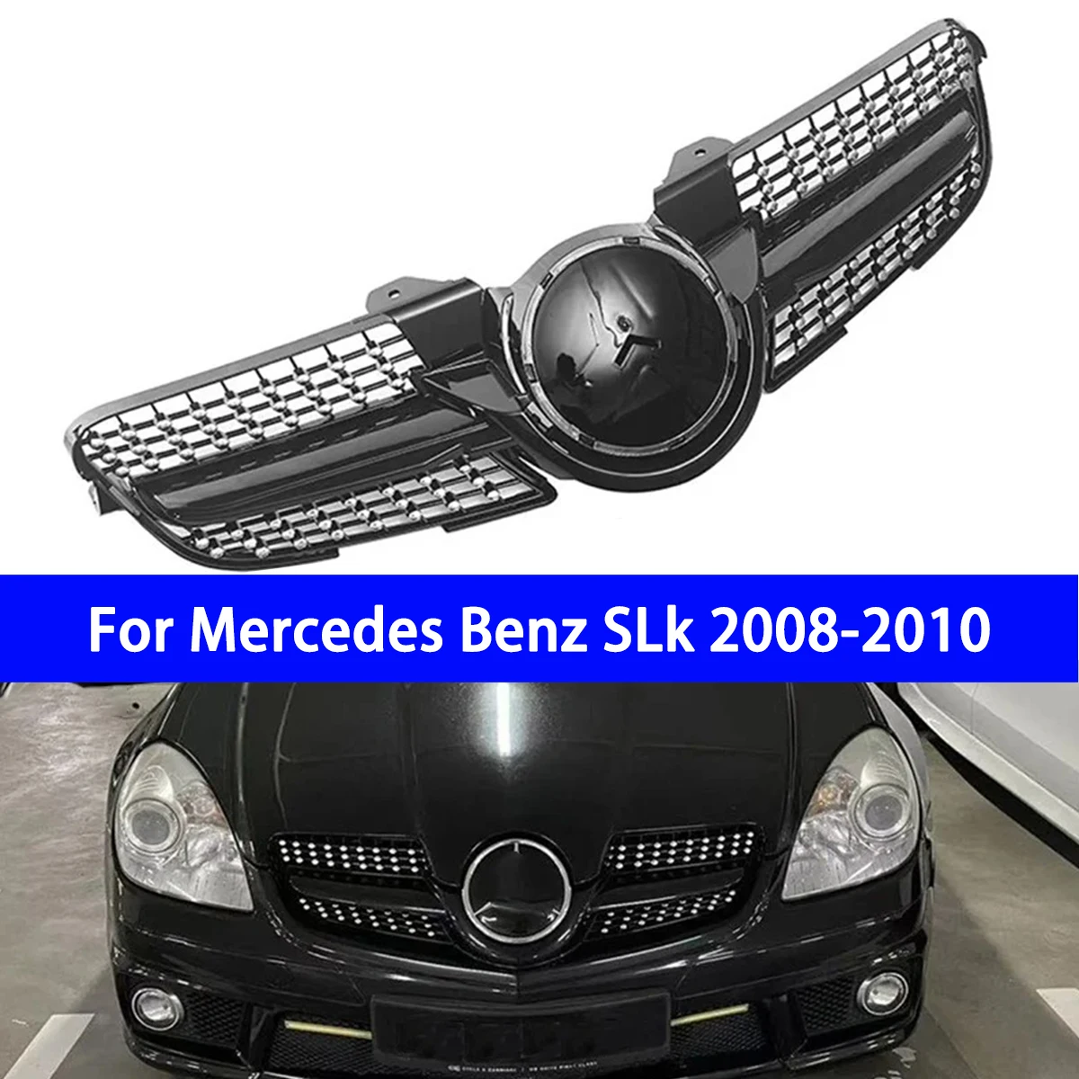 For Mercedes Benz R171 SLK Class SLK200 SLK300 SLK350 SLK55 2008-2010 Front Bumper Racing Grille Tuning Accessories