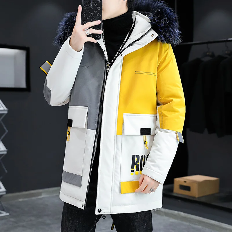 Winter Männer 2023 Neue Patchwork Beiläufige Kurze Lose Kapuze Wasserdichte Parkas Jacke Mantel Männer Outwear Mode Taschen Parka Jacke