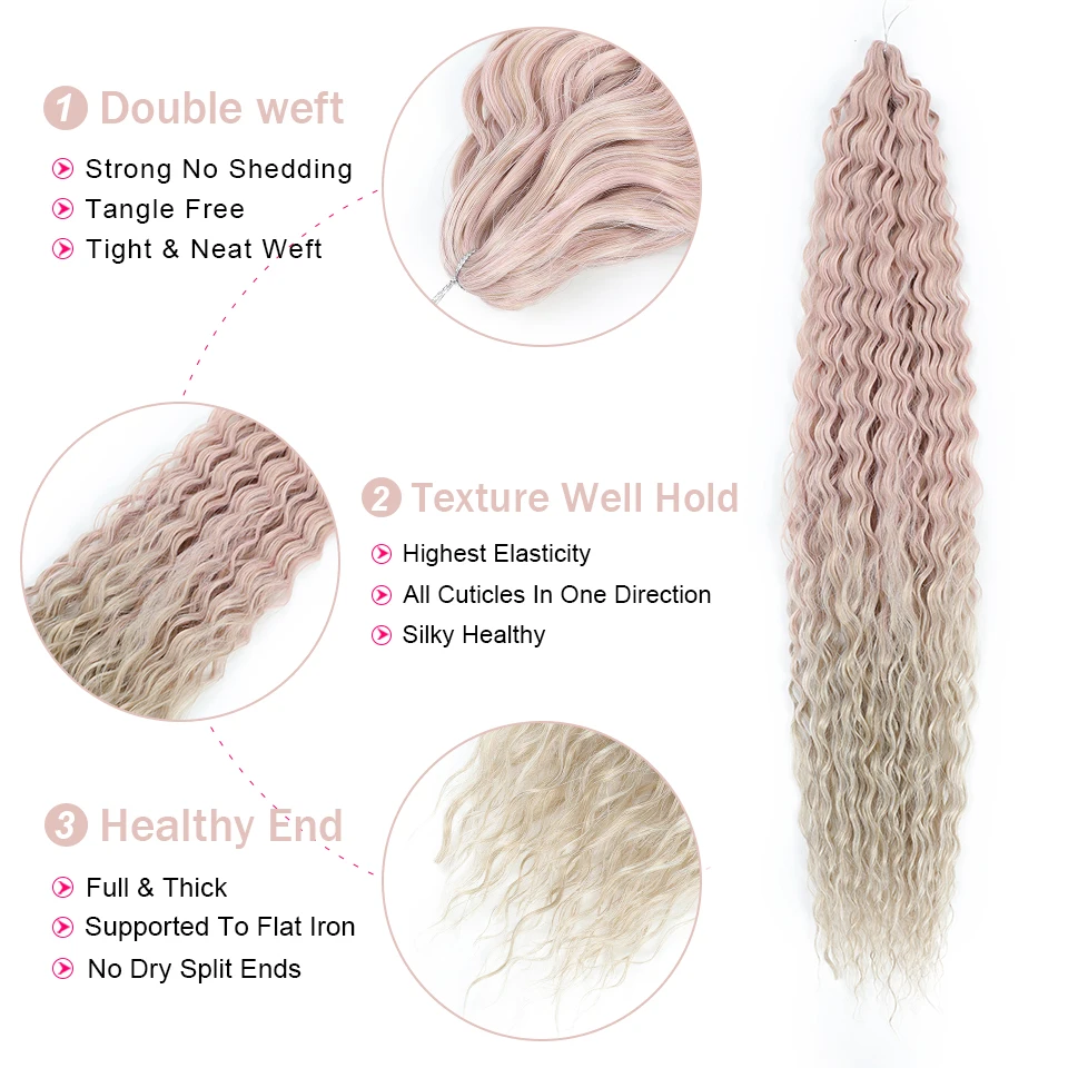 Extensiones de cabello trenzado Ariel Curl, 22 y 30 pulgadas, ondas de agua, pelo de ganchillo, trenzas de ganchillo sintéticas, rizos Afro marrones ombré