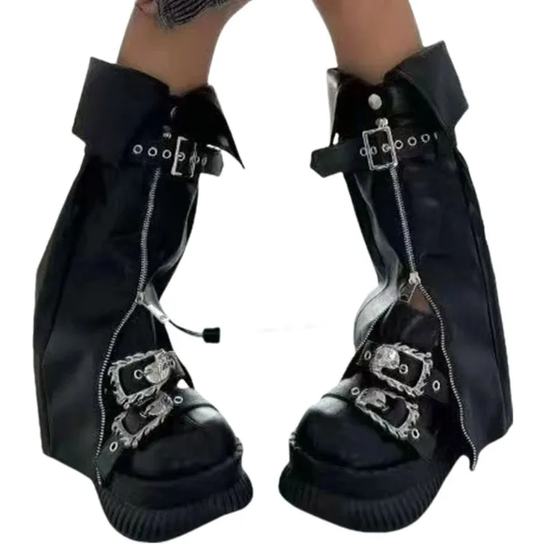 

Harajuku Leather Leg Warmers Gothic Punk Long Socks Zippers Leg Sleeve Gaiters Goth Winter Warm Ankle Heap Socks Gifts