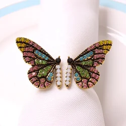 Judaica 6 pcs Butterfly Napkin Ring Rhinestone Napkin Holder Serviette Buckles for Wedding Party Banquet Home Table Decor