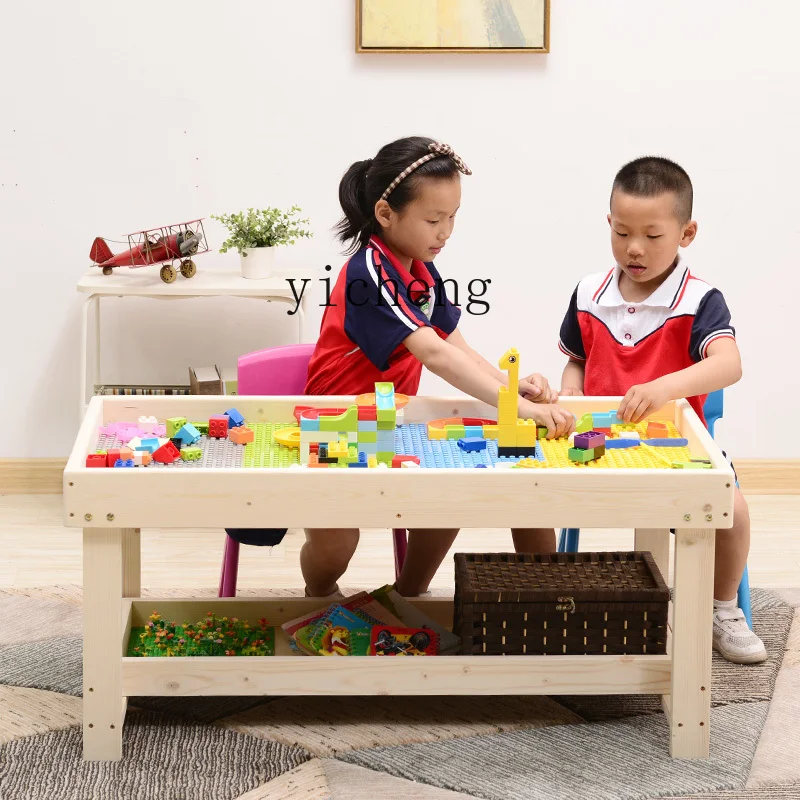 Xl Kinder Bouwsteen Tafel Grote Deeltjes Multi-Functionele Puzzel Geassembleerde Speelgoedtafel Massief Hout