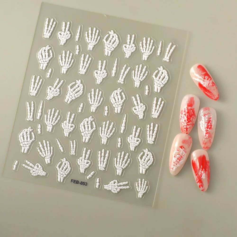 Punk Skeleton Hand Nail Sticker Adhesive Nail Sticker Skull Nail Art Decoration Decals Design FEB-853