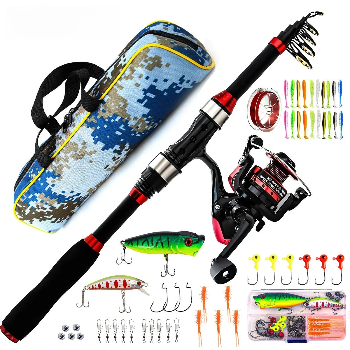 Combo Spinning Luya Caña y Carrete Carbono Ultraligero para Mar