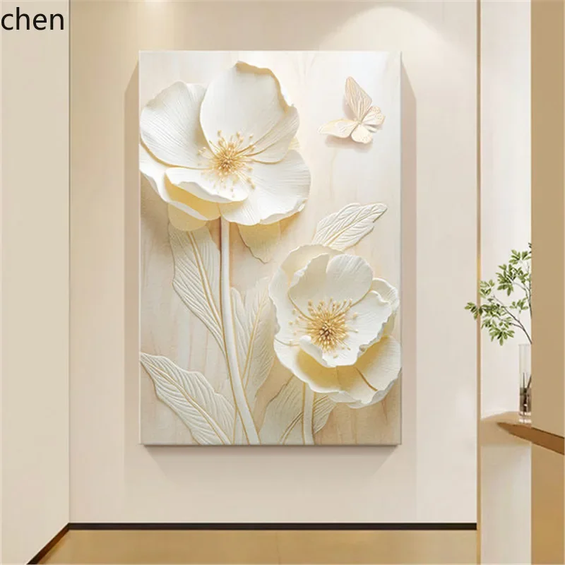 ZZ Living Room Decorative Painting Textured Floral Sofa Background Wall Floor Painting Simple Entryway Mural