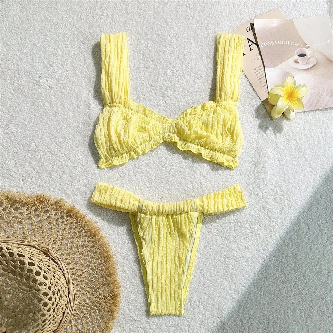 S - XL, geraffter, hoch geschnittener Bikini mit Rüschen, Damen-Badeanzug, zweiteiliges Bikini-Set, Damen-Badebekleidung, Badeanzug, Badebekleidung, Schwimmkleidung V6950 – Detail 8