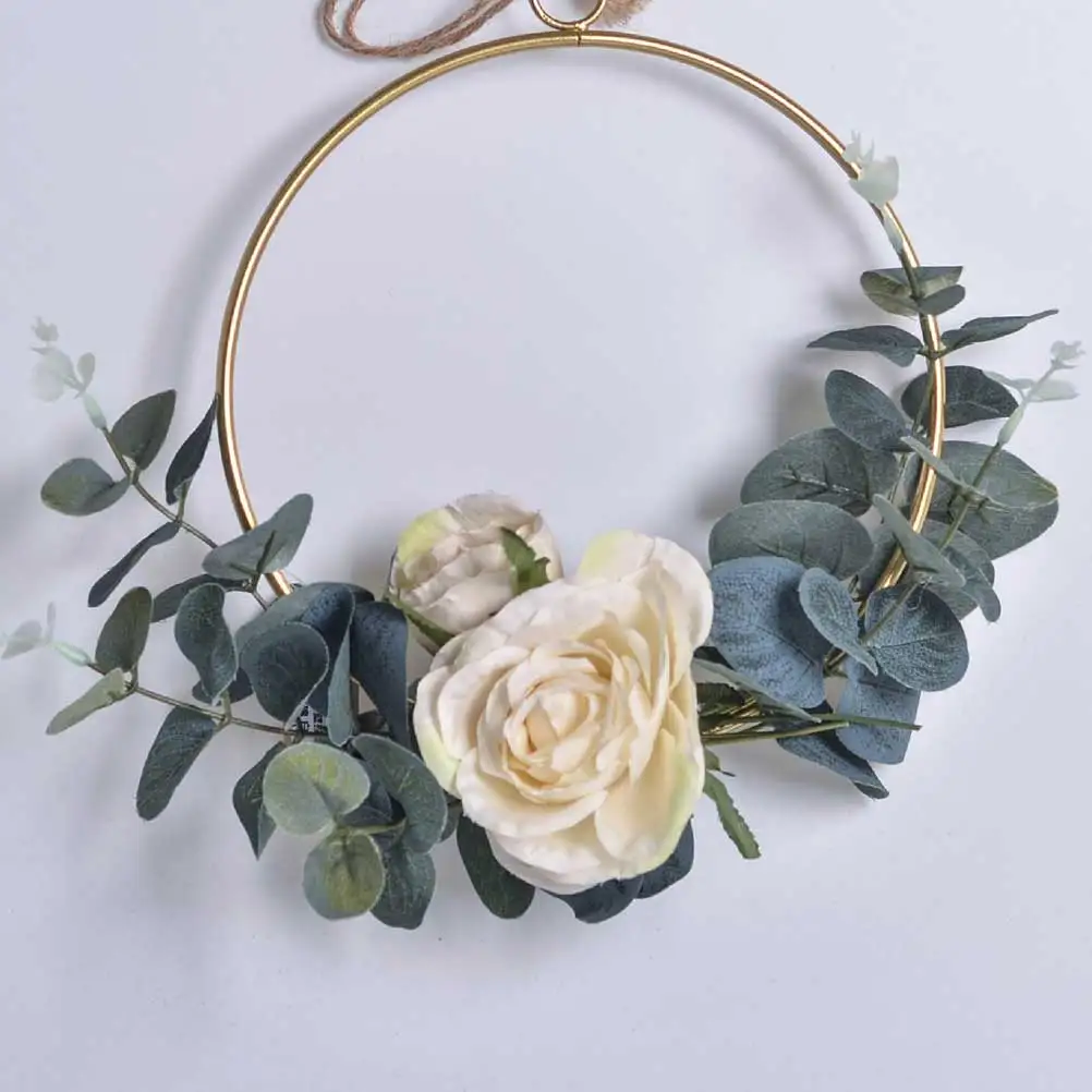 

Premium Iron Frame Flower Garland Wall Hanging Decorative Wreath For Home Wedding Party Festival Rustic Ornament White Round