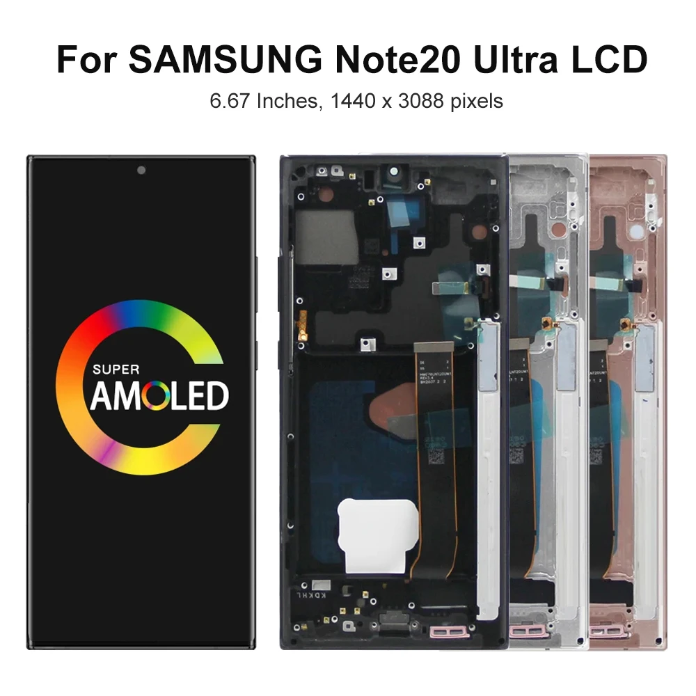 Note 20 Ultra AMOLED Screen Assembly for Samsung Galaxy Note20 Ultra N985F N986B LCD Display Touch Screen Digitizer with Frame