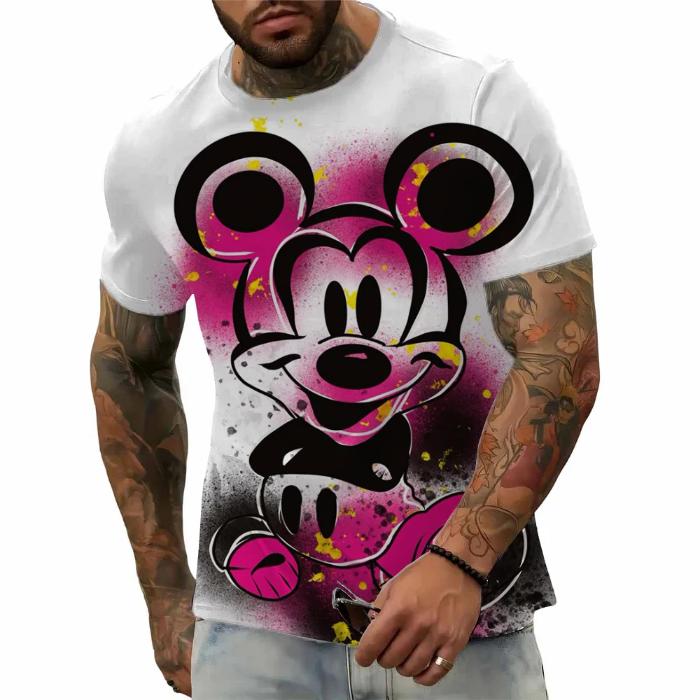 Mode tendance vente Disney Mickey Mouse imprimé hommes T-shirt à manches courtes 3D imprimé dessin animé rue Hip Hop T-shirt col rond