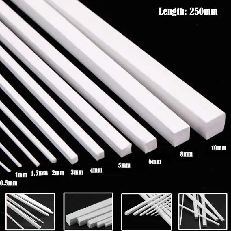 ABS White Plastic Rods - Round / Square Model Making Sticks for DIY Architecture, Crafts & Cutting Supplies - Modeling Material