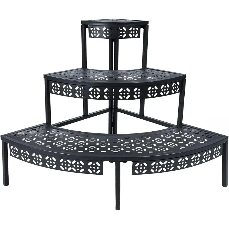 

Plant Stand Semi-Circular Flower Pot Organizer Rack Quarter Round Plant Display Holder Outdoor Storage Shelves Metal Corner