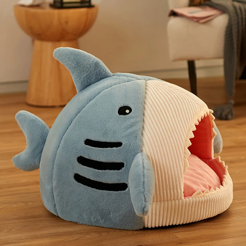 Shark Cat Bed Closed Warm Cat Litter Portable Cute Pet Bed Cozy Cat House Kitten Recliner Cushion Tent Soft Puppy Nest Cave