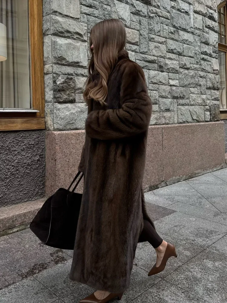 Abrigo de piel de zorro sintética peluda suave y grueso de lujo para mujer, chaqueta mullida de manga larga marrón de gran tamaño a la moda, ropa de calle para mujer 2024