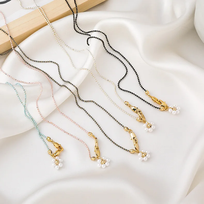 Multifunctional Beaded Neck Lanyard for Mask and Glasses Korean Style Crystal Pearl Small Flower Chain Anti Lost