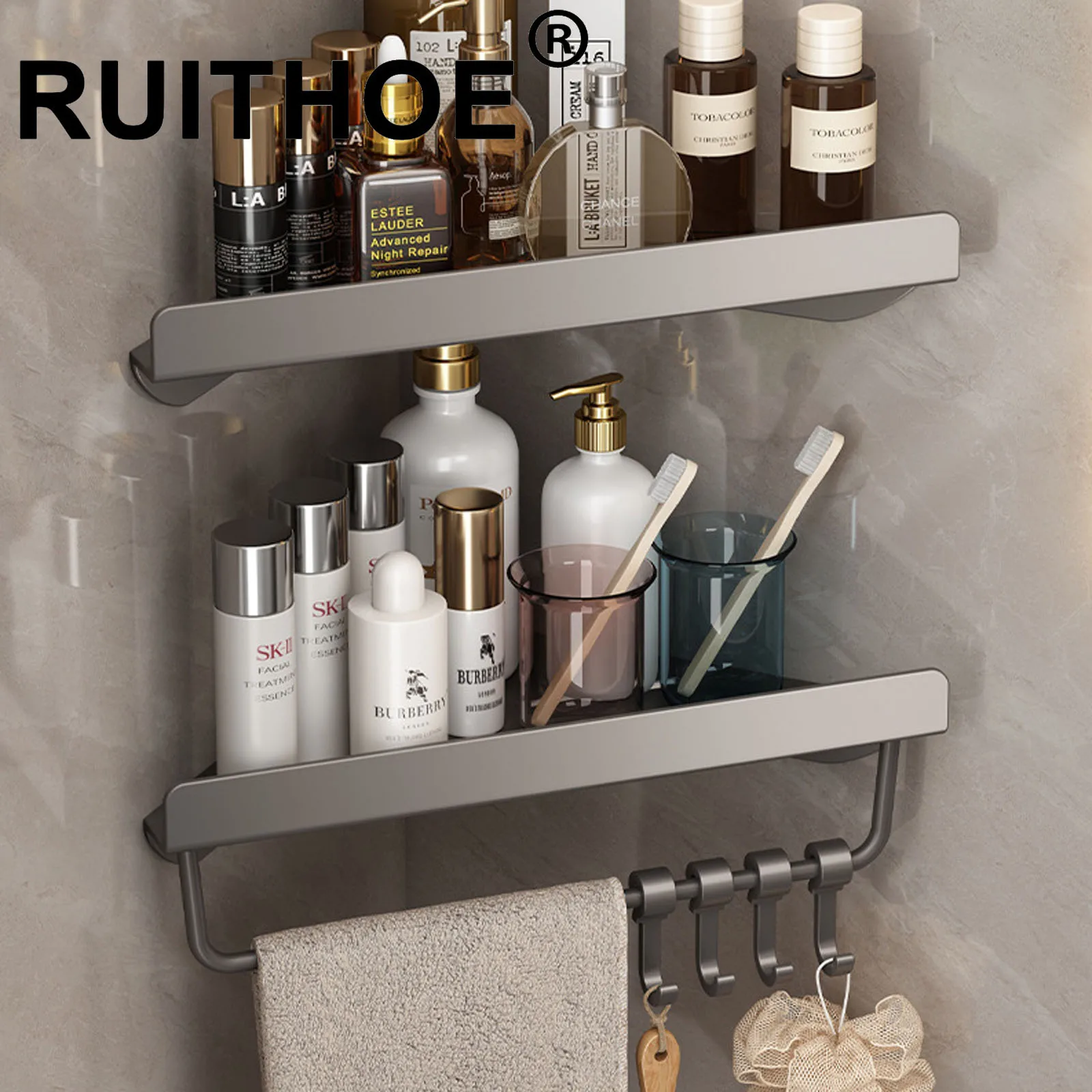 Bathroom Shelf Wall Mounted Corner Shampoo Bottle Shower Rack Toilet Storage Rack Aluminum Kitchen Accessories Self-Adhesive