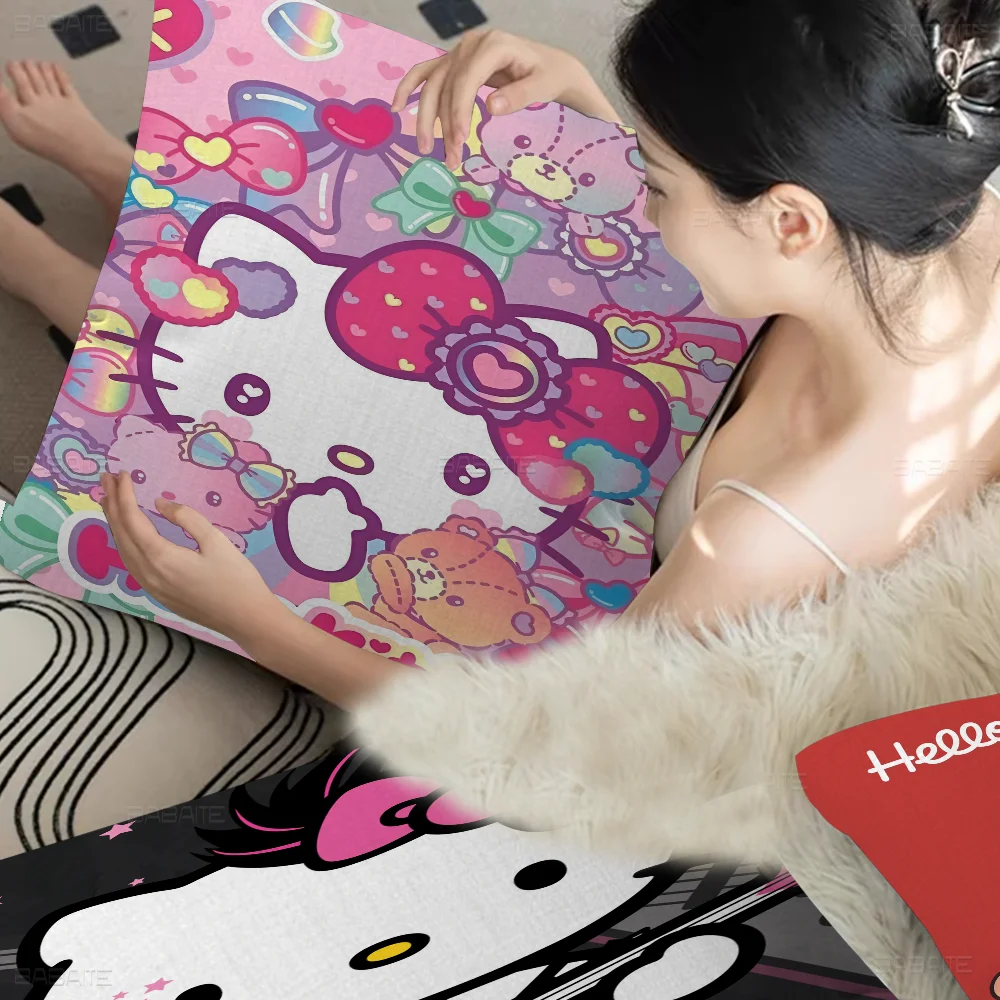 Kawaii K-Kitty Cartoon H-Hello Maple Design Cushion Cover Happy Autumn Harvest Decor Holiday Decorati Pillow Cover