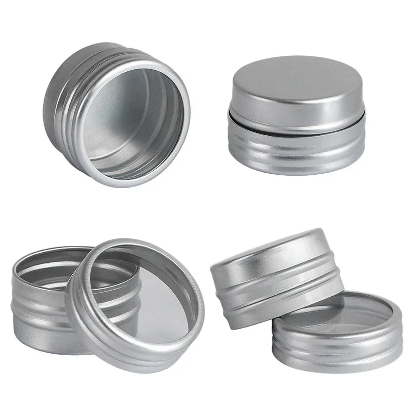 50Pcs 10g Empty Aluminum Tin Jar With Clear Window Round Nail Candle Spice Face Cream Cans Container Jewlery Storage Box Jar Pot