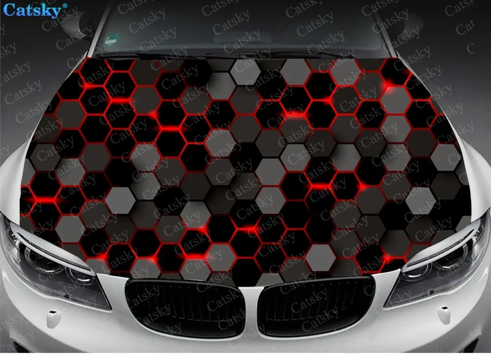 Futuristic Hexagon Pattern Car Hood Vinyl Sticker Wrap Vinyl Film Engine Cover Decals Sticker Universal Car Hood Protective Film