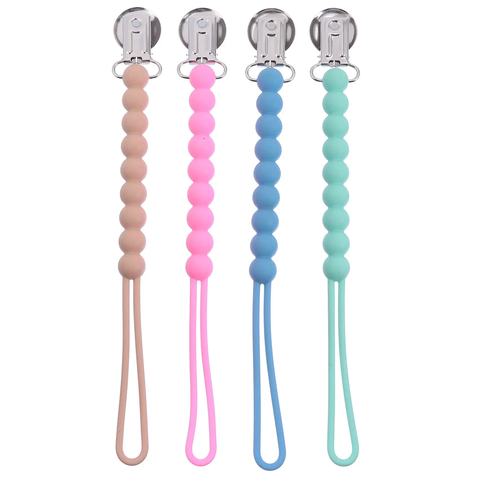

4Pcs Baby Pacifier Clip Rainbow Silicone Teething Chain Holder Strong Skin Friendly Prevents Dropping Ideal Baby Shower Birthday