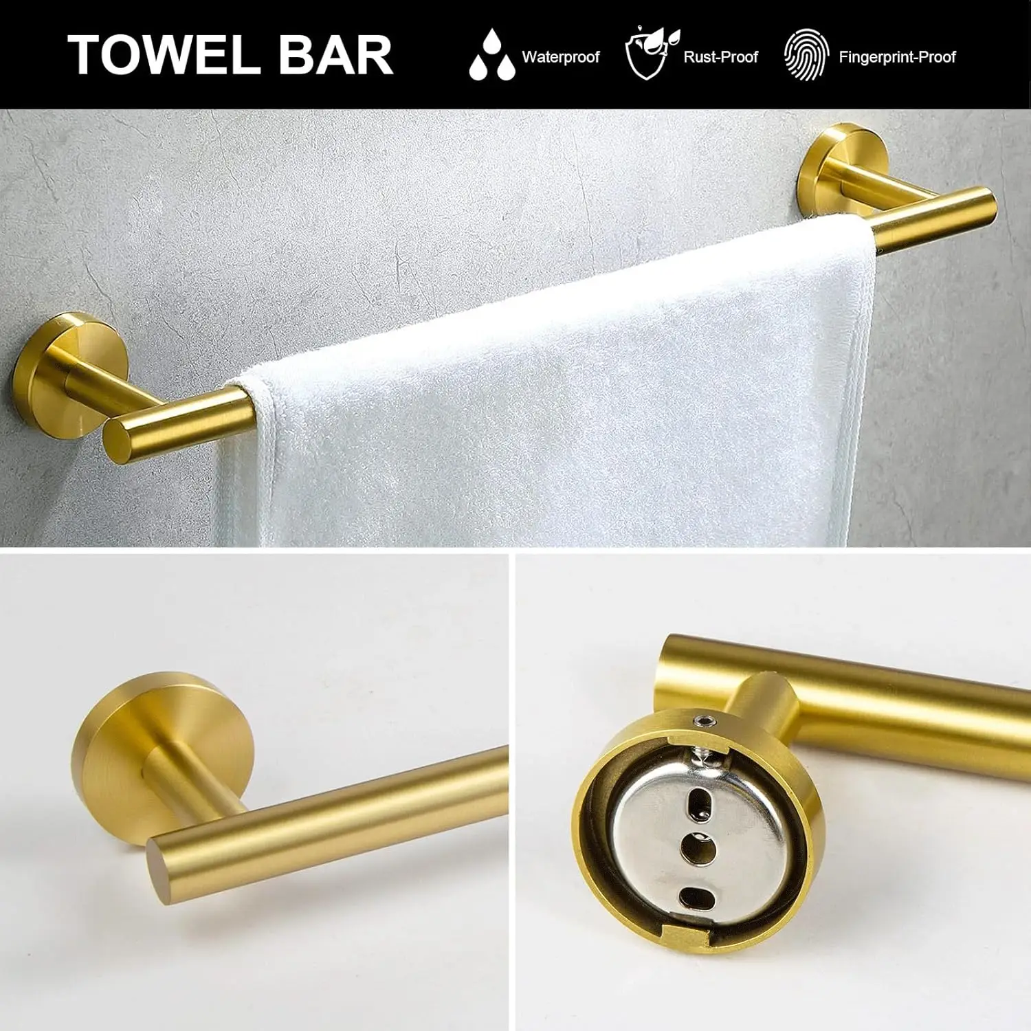 5-Piece Brushed Gold Bathroom Hardware Accessories Set, Lava Odoro Gold Towel Bar Holder Set Towel Rack Set Stainless Steel Wa