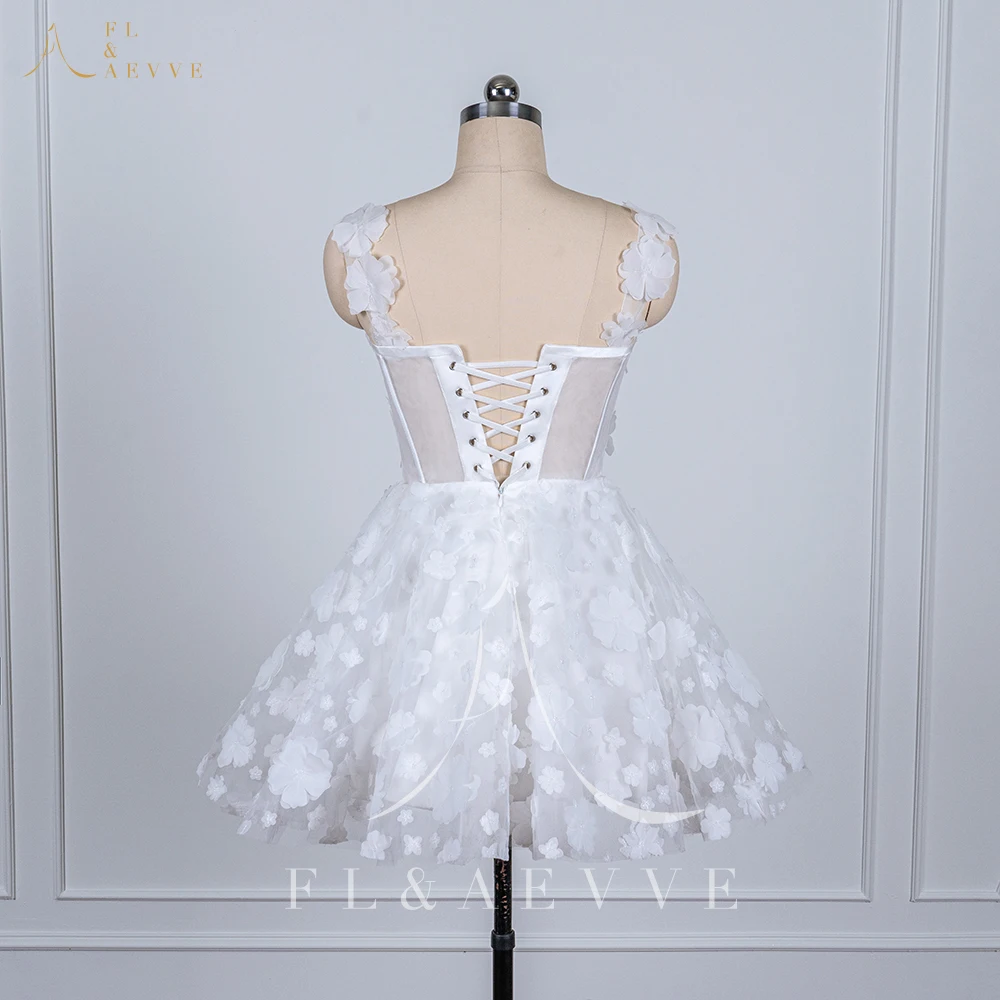 White Mini Wedding Dresses 3D Flower Lace Embroidery Bridal Dress Sleeveless Lace-up Spaghetti Strap Prom Party Gown Customized