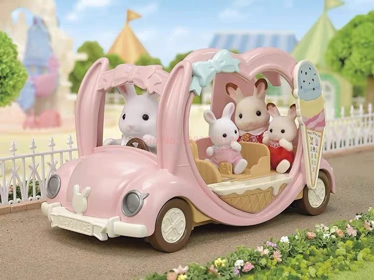 Sylvanian Families Anime Figure Hamburger Shop Ice Cream Cart Set Cute Families Doll Decoration Model Kids Toys Birthday Gifts