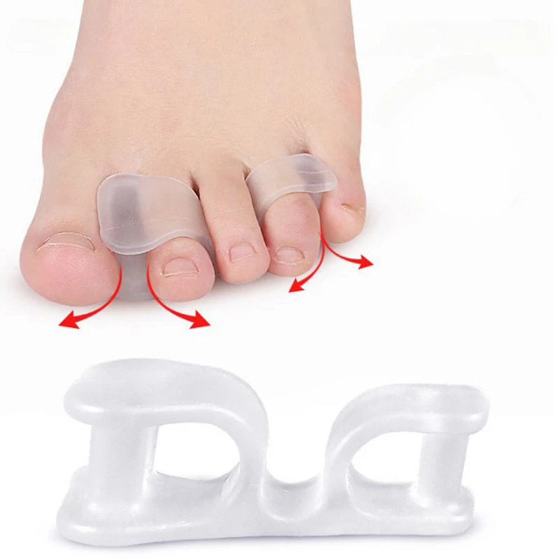 New 2pcs Hallux Valgus Foot Care Pedicure Silicone Gel Straightener Two Hole Toe Separator Fingers Protector Bunion Adjuster