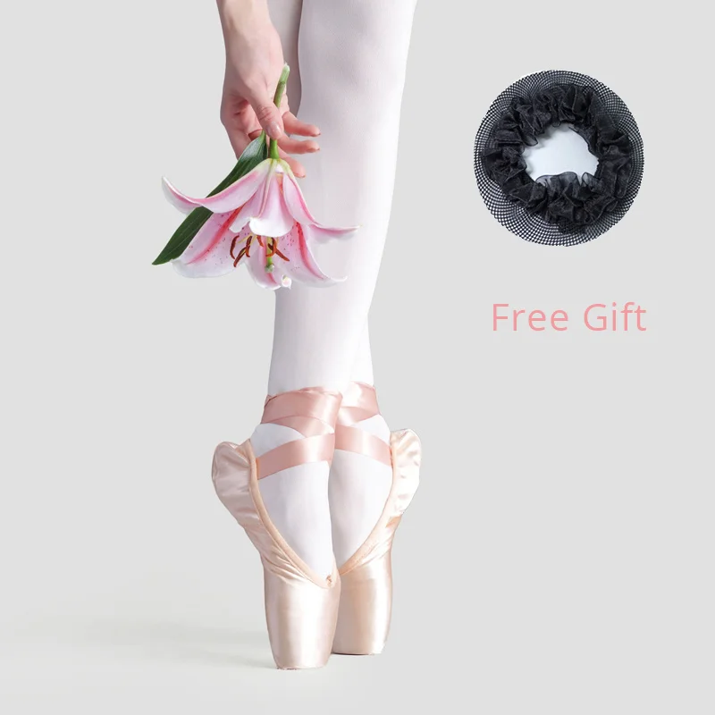 Chaussures de danse de pointe de ballet professionnelles avec rubans pour femmes, baskets en toile de satin pour enfants et adultes