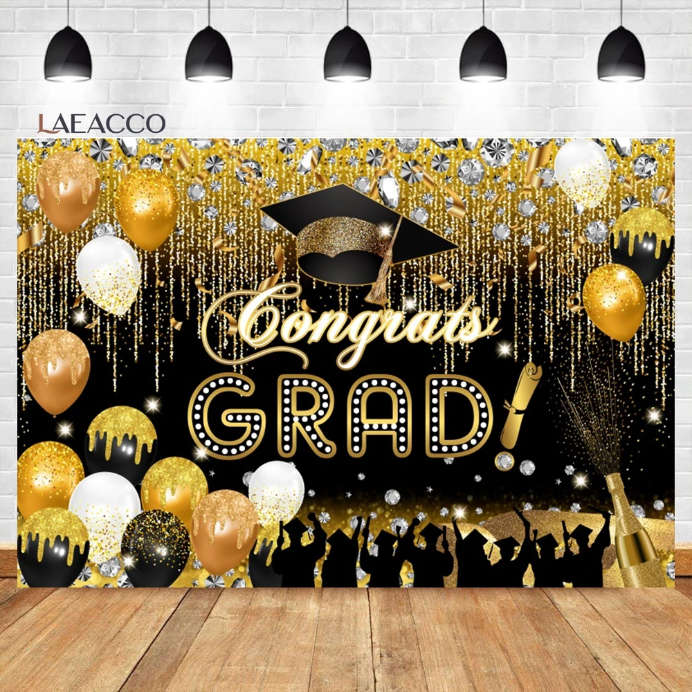 Laeacco Class of 2024 Backdrop Royal Blue and Gold Glitter Congrats Grad Party Graduation Party Portrait Photography Background