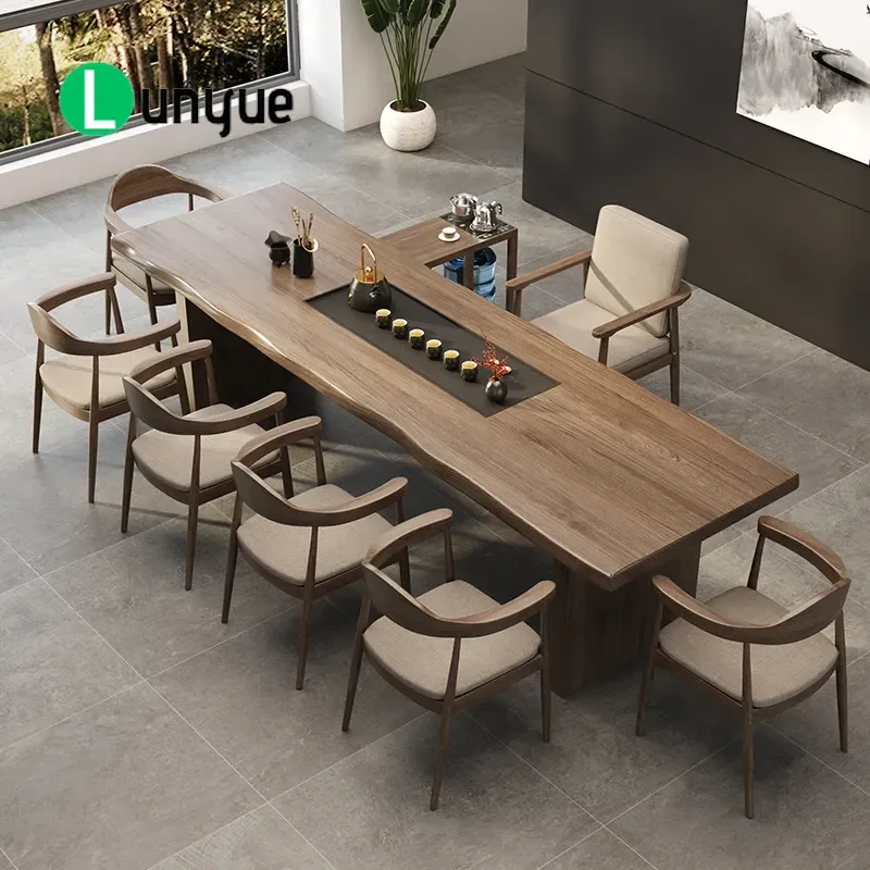 Solid Wood Tea Table and Chair Set Modern Simple New Chinese Style Kung Fu Zen Office Large Board Integrated Furniture