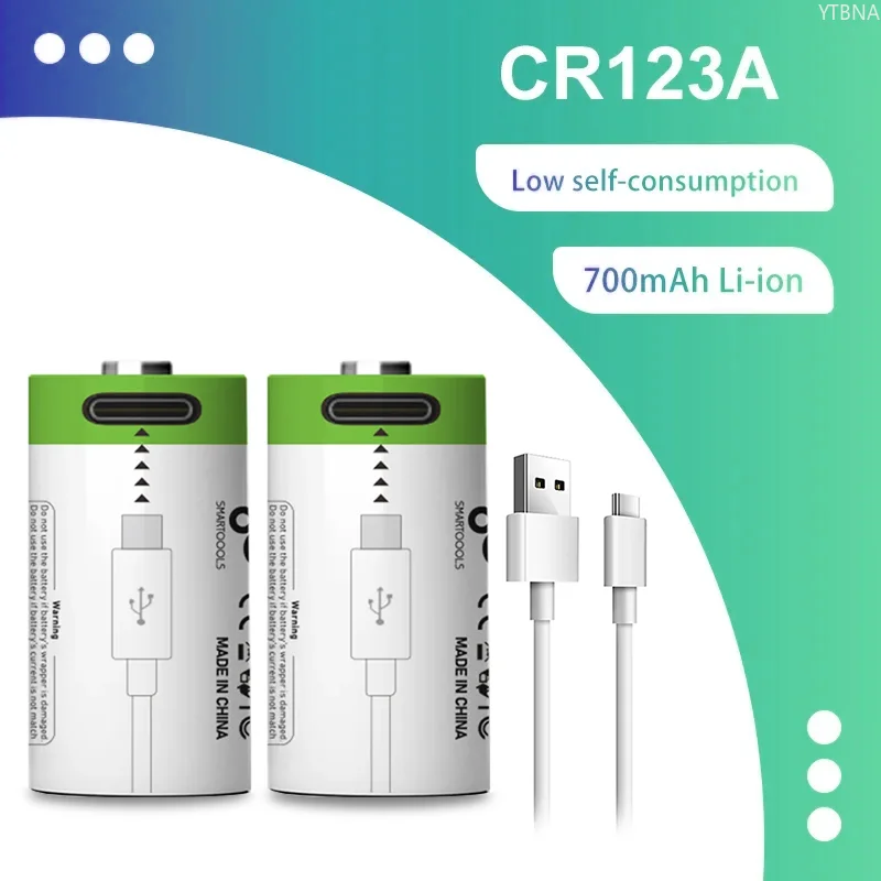 

CR123A Batteries 3.7V Li-ion 16340 17345 Rechargeable Battery for Laser Pen LED Flashlight Cell + Type-C Cable Fast Charging