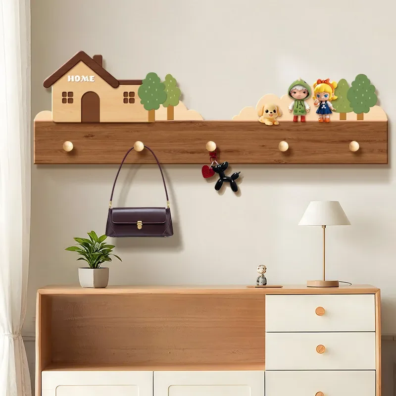 Cartoon Bedroom Door Back Wall Coat Rack Clothes Key Storage Hook Shelf Hole Board Hanging Board Decoration