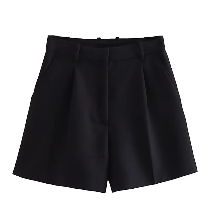 CLAZZAA Women Fashion White Pleated Front Zipper Shorts Vintage High Waist Female Chic Lady Shorts