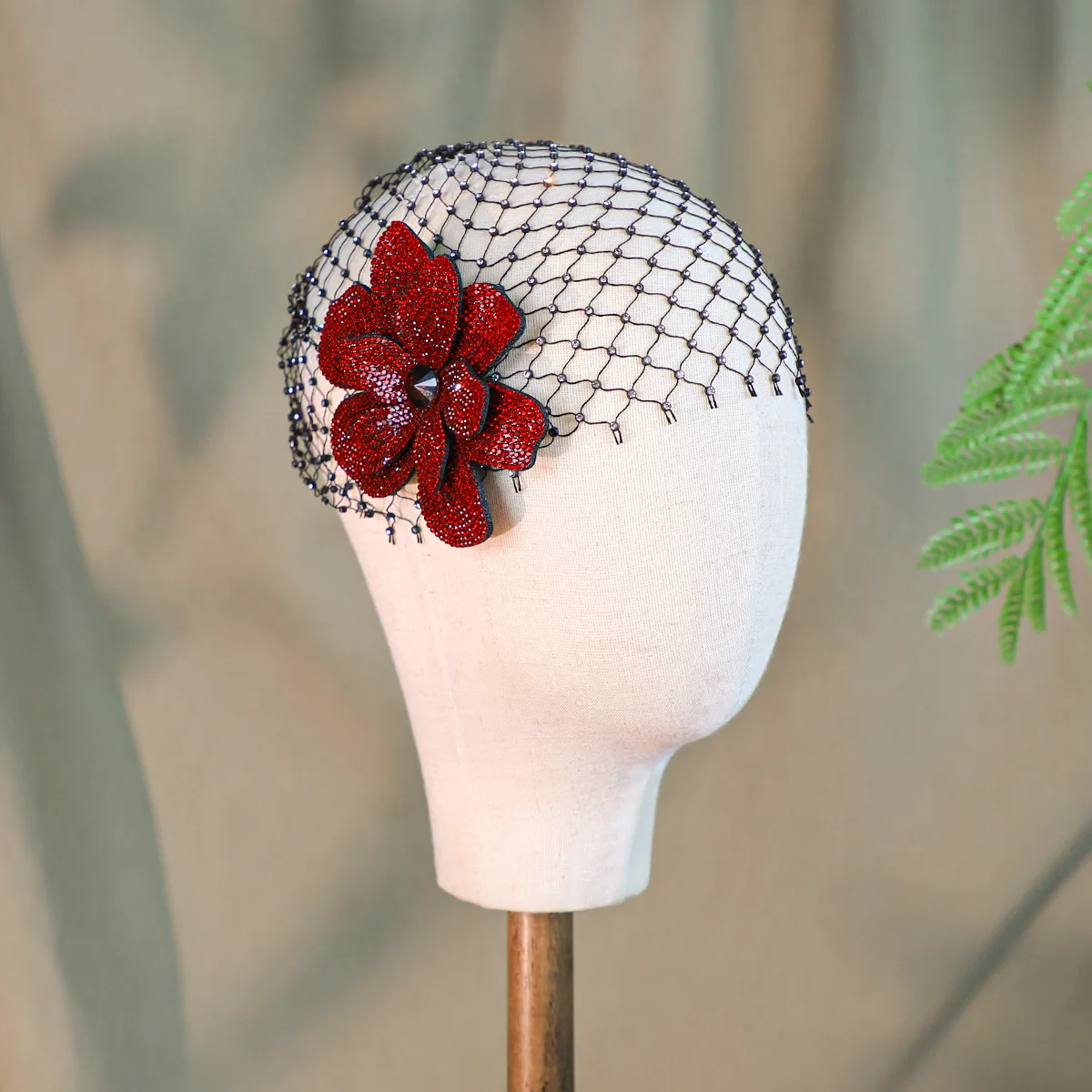 Womens Sparkling Hat Rhinestone Flower Net Cap