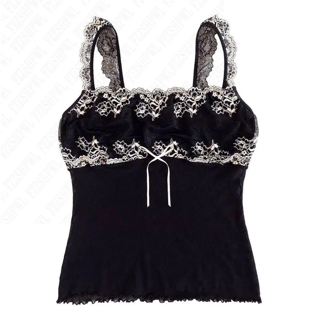 Lace Halter tops Cute Singlet Sleeveless Classic Y2K Vintage Women 's Clothing Aesthetic emo Tide Chic 2000s Fashion Camisole