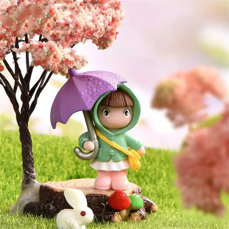 1/4Pcs Car Cute Umbrella Girl Doll Micro Landscape Handcrafted Fairy Garden Desktop Figurines Home Decor Ornament Craft Gift