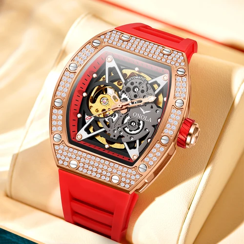 Imagen 2 del producto ONOLA Reloj de moda de lujo ahuecado completamente automático impermeable reloj mecánico para hombres con diamante