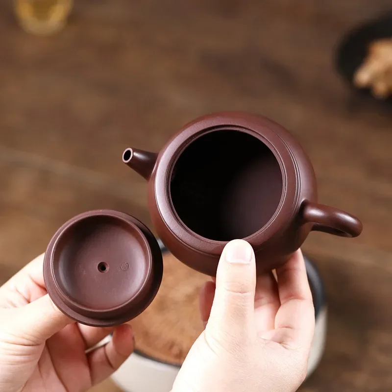 210ml Chinese Yixing Raw Ore Zhu Mud Tea Pot Ball Hole Filtration Kettle Handmade Purple Clay Teapots Zisha Teaware Supplies