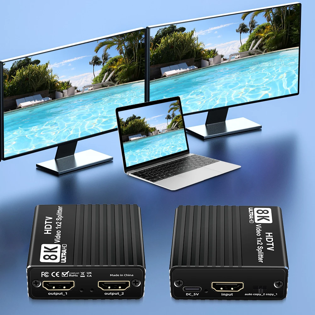 

Разветвитель HDTV 1X2, 8K60 Гц/4K120 Гц/1080P240 Гц, HDMI-совместимый разветвитель от 1 до 2, видеоразветвитель с двойным дисплеем для PS 4/PS 5/компьютера