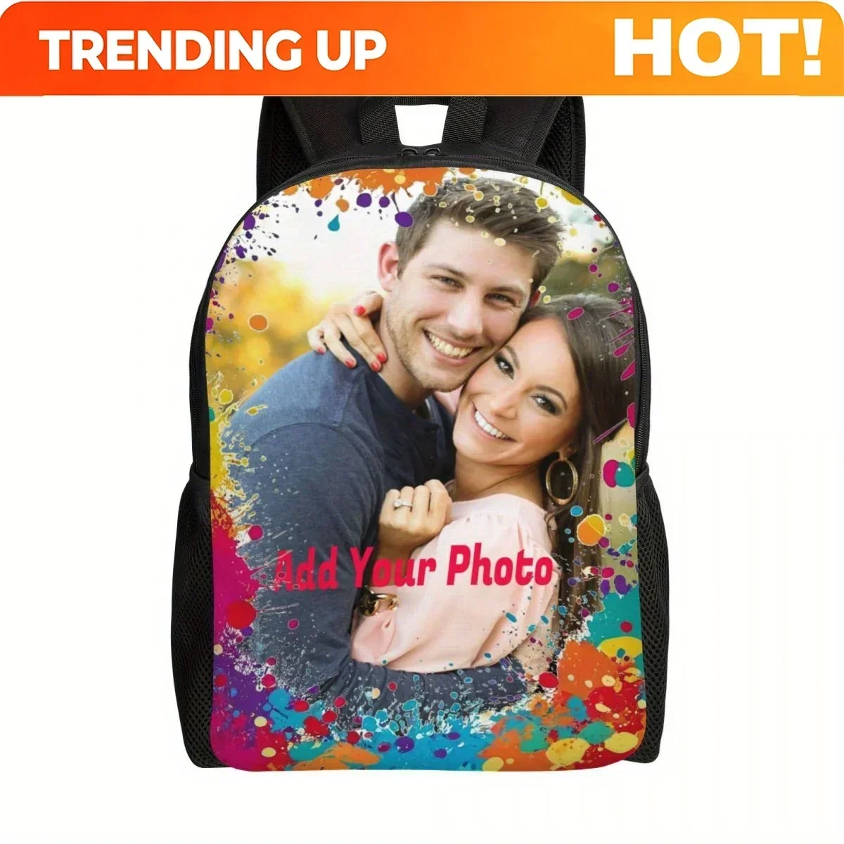 Custom Bag Add Your Photo On Colored Spray Paint, Custom Lightweight Bookbag Schoolbag For Teenager, Personality Casual Backpack