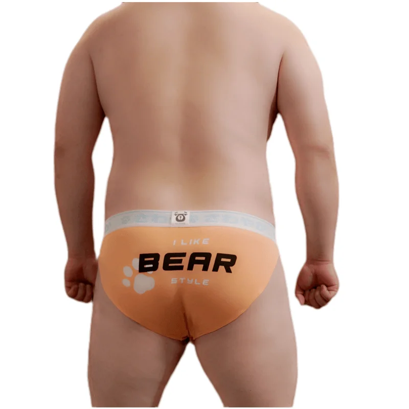 Cute Bear Paw Claw Print Briefs, Plus Size Men's Underpants, Gay Bear Proud Underwear, Sexy Cuecas Orange/Dark Gray L XL XXL 3XL