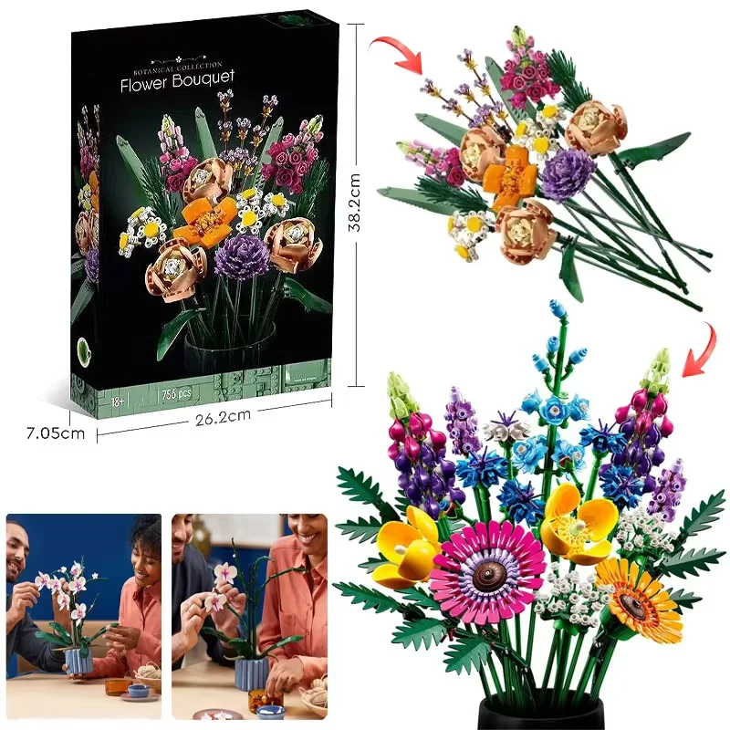 مجموعة مكعبات بناء أوركيد الوردية الإبداعية - نموذج باقة الزهور الرومانسية، هدية مجمعة يدويًا لعشاق الأطفال #1